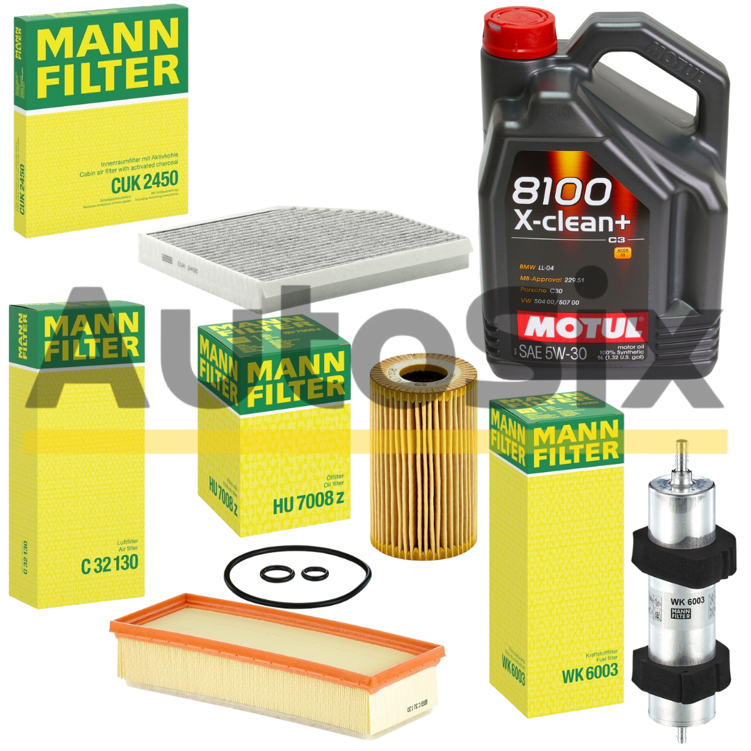 Pachet Revizie Ulei + Filtre MANN-FILTER pentru Audi A4 B8 / A5 8T / Q5 8R 2.0 TDI (177 CP) – Cod Motor CGLC – Motul 8100 X-Clean+ 5W30 + C 32 130 + CUK 2450 + HU 7008 Z + WK 6003