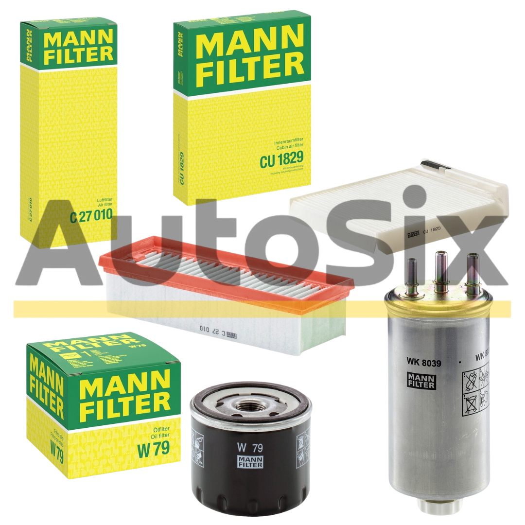 Pachet Revizie Filtre MANN-FILTER pentru Dacia Duster 1.5 dCi 4x4 (HSMC, HSMD) 2010–2018 – Filtru Ulei + Aer + Habitaclu + Combustibil