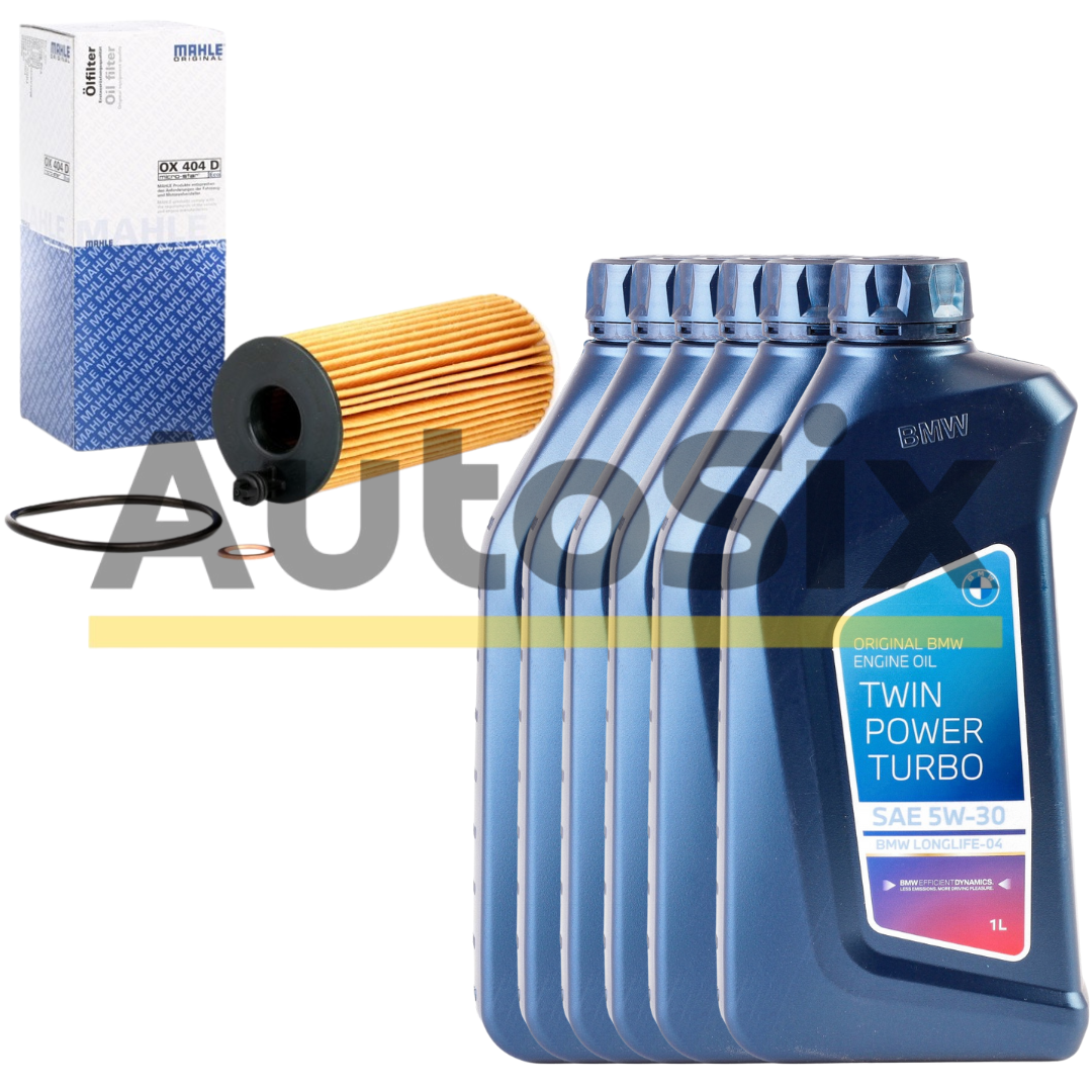 Pachet revizie ulei și filtru ulei MAHLE OX 404D + BMW TwinPower Turbo Longlife-04 5W30 1L x6 – BMW Seria 5 Touring (F11) 518d / 520d / 520d xDrive (2010–2017) N47D20C / B47D20A 136–200CP • 525d / 525d xDrive (2011–2017) N47D20D 211–218CP