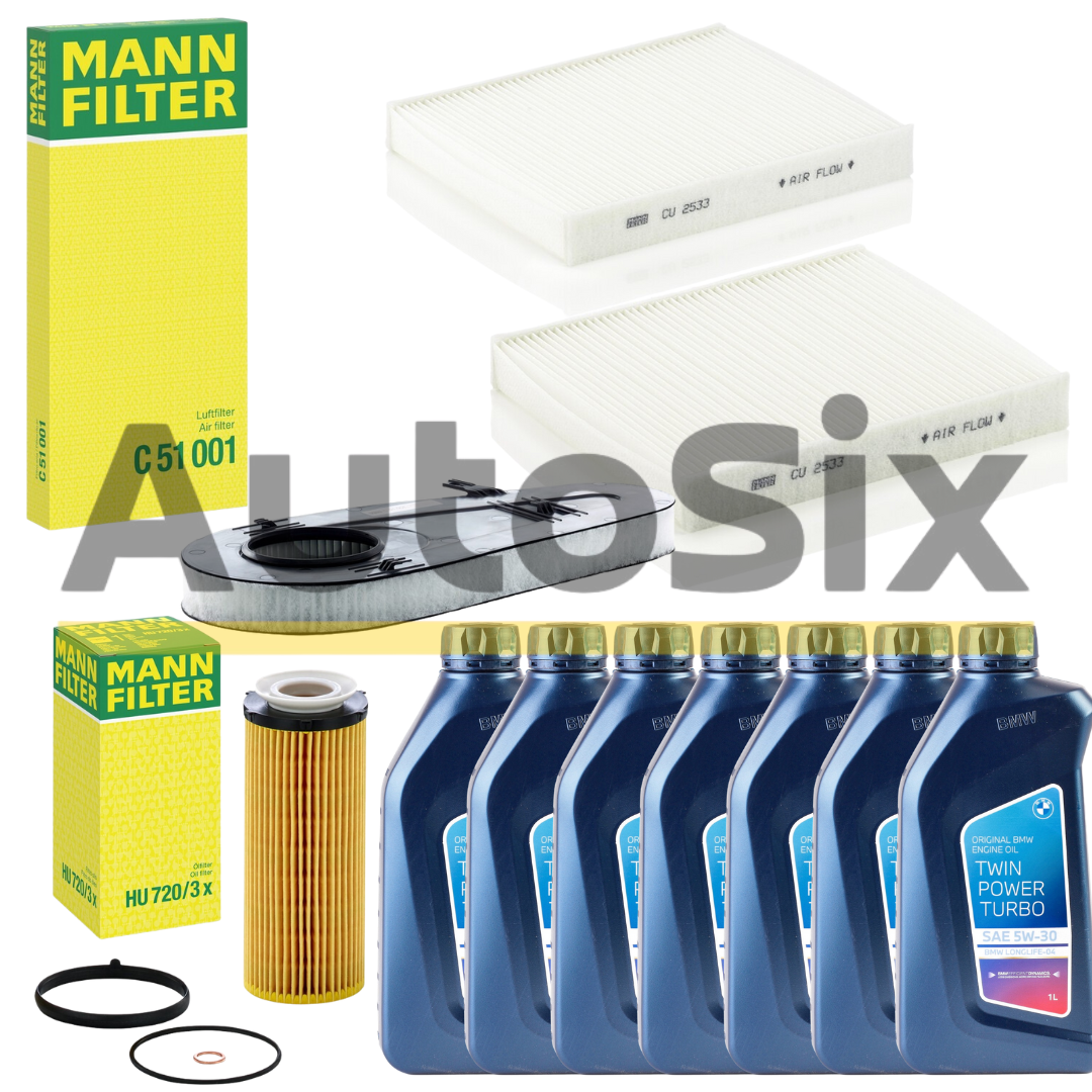 Pachet Revizie BMW Seria 5 F10 / F11 535d xDrive & Seria 7 F01 740d / 740d xDrive – motor N57S Ulei BMW Twin Power Turbo 5W-30 LL-04 + Filtre MANN-FILTER