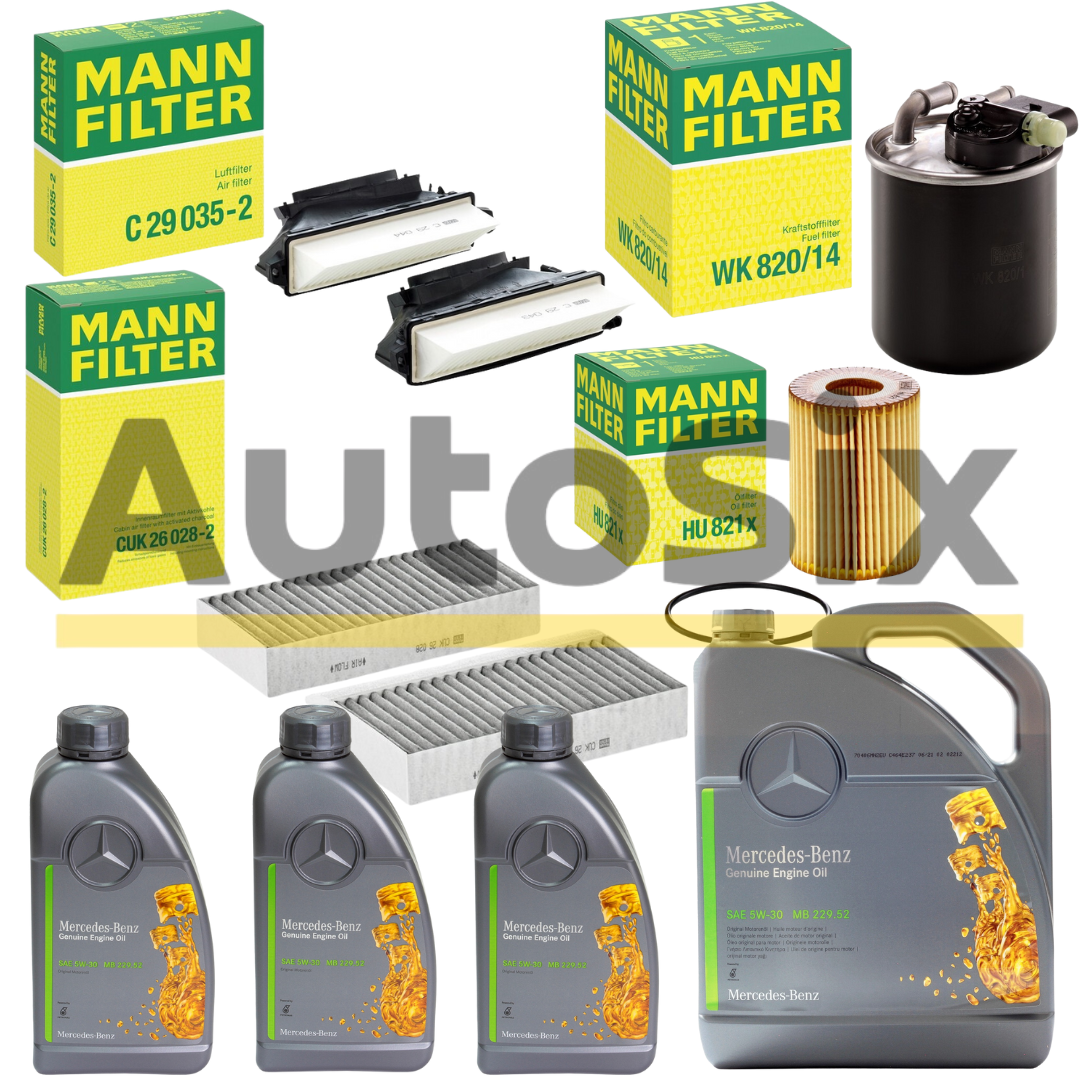 Pachet Revizie Mercedes-Benz GLE W292 – 350d 258CP – motor OM642 Ulei Original Mercedes-Benz 229.52 5W-30 + Filtre MANN-FILTER
