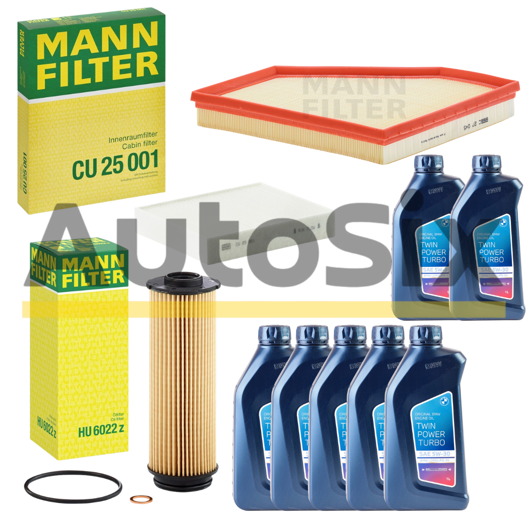 Pachet Revizie Ulei Original BMW 5W30 LL-04 7L + Filtre MANN-FILTER pentru BMW Seria 3, Seria 4 F30 F31 F34 GT LCI F36 340i 340iX 440i 440iX – motor B58
