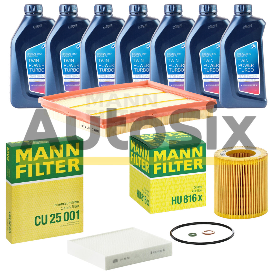 Pachet Revizie Ulei Original BMW 5W30 LL-04 7L + Filtre MANN-FILTER pentru BMW Seria 3 F30 F31 F34 GT F35 335i 335iX, Seria 4 F32 F33 F36 Gran Coupé 435i 435iX – motor N55
