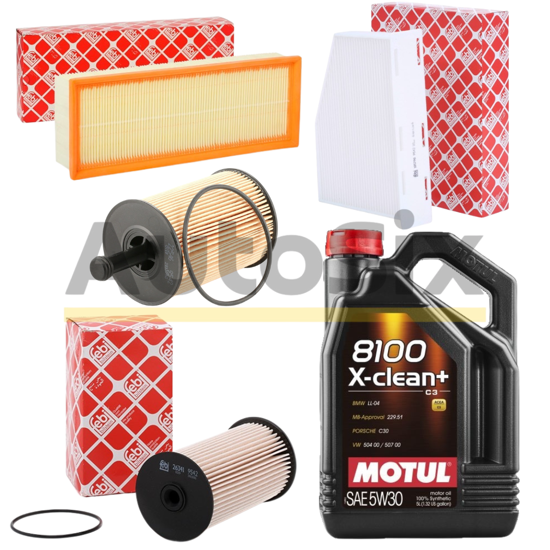 Pachet revizie ulei si filtre grupul VAG - VW AUDI SKODA SEAT 1.9TDI și 2.0TDI - ulei Motul 8100 X-clean+ si filtre FEBI