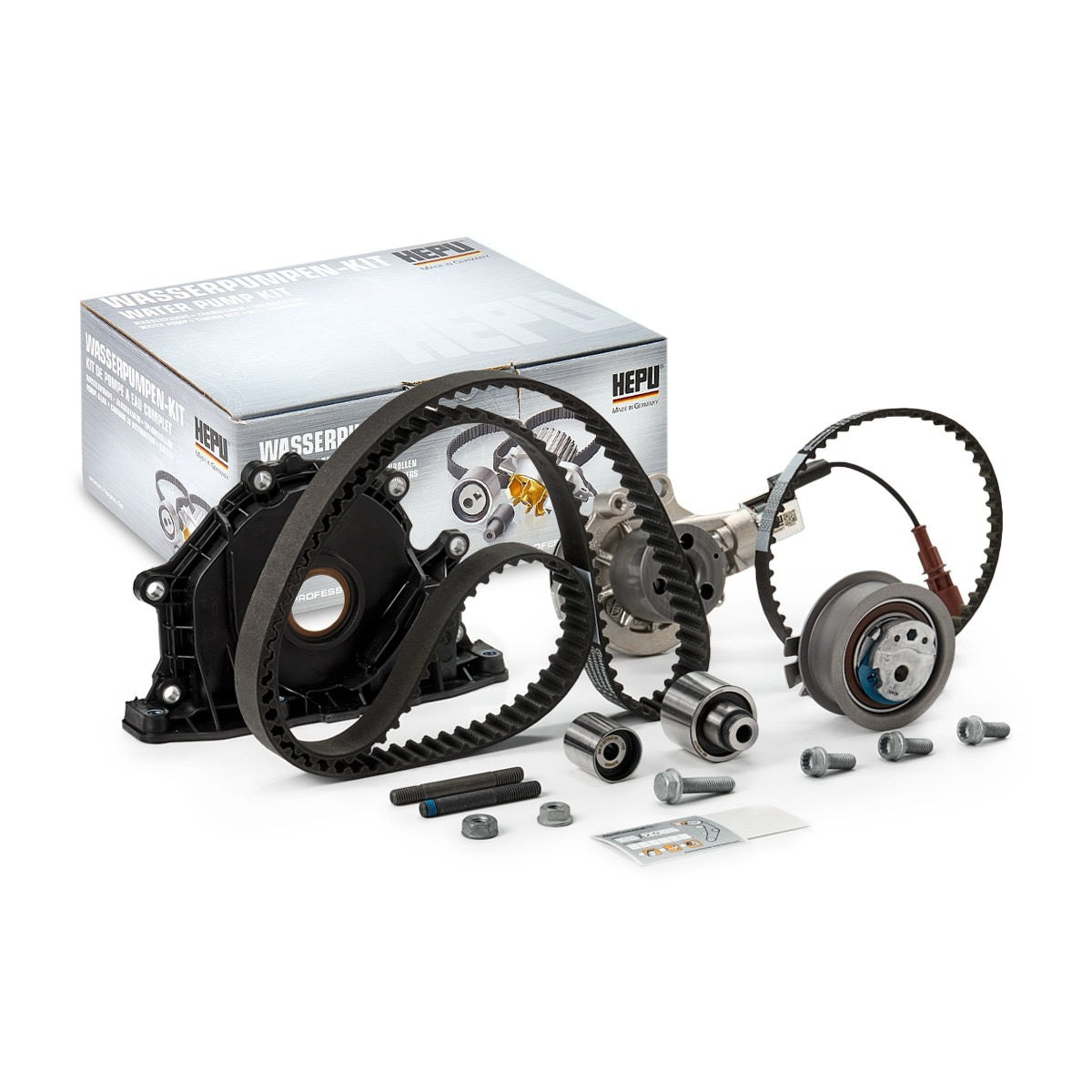 Kit distribuție + pompă apă HEPU PK06691 – complet, pentru Audi, VW, Skoda, Seat – 2 curele, 3 role, OEM